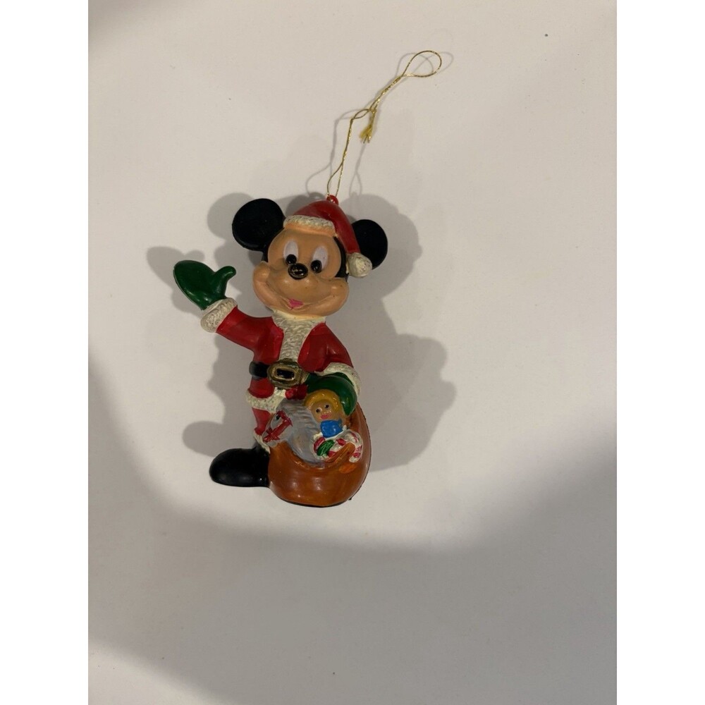 Vintage Walt Disney Mickey Mouse Santa Ornament Holding Sack Of Toys